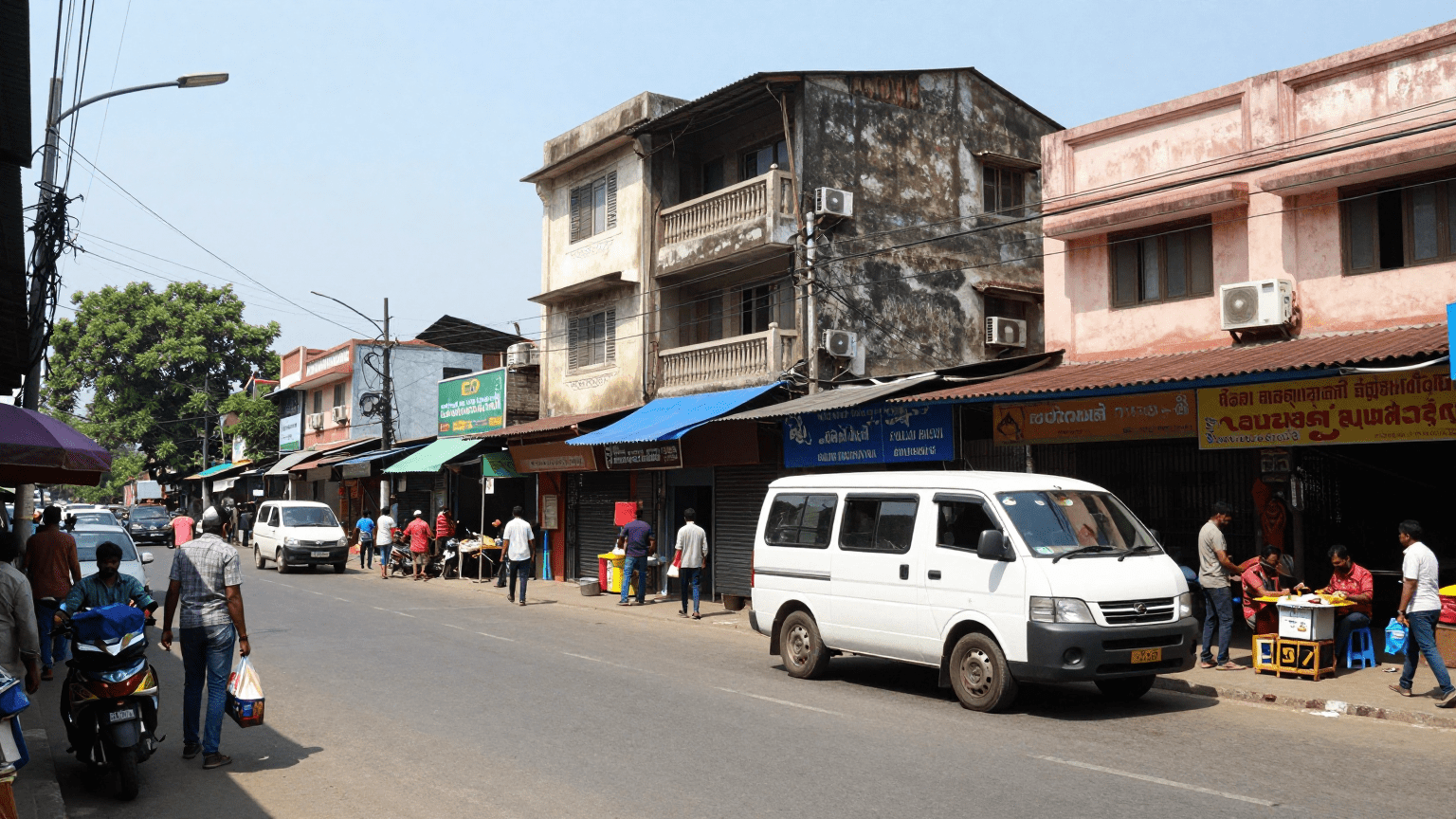 Street view of Perambur Chennai showing residential and market area