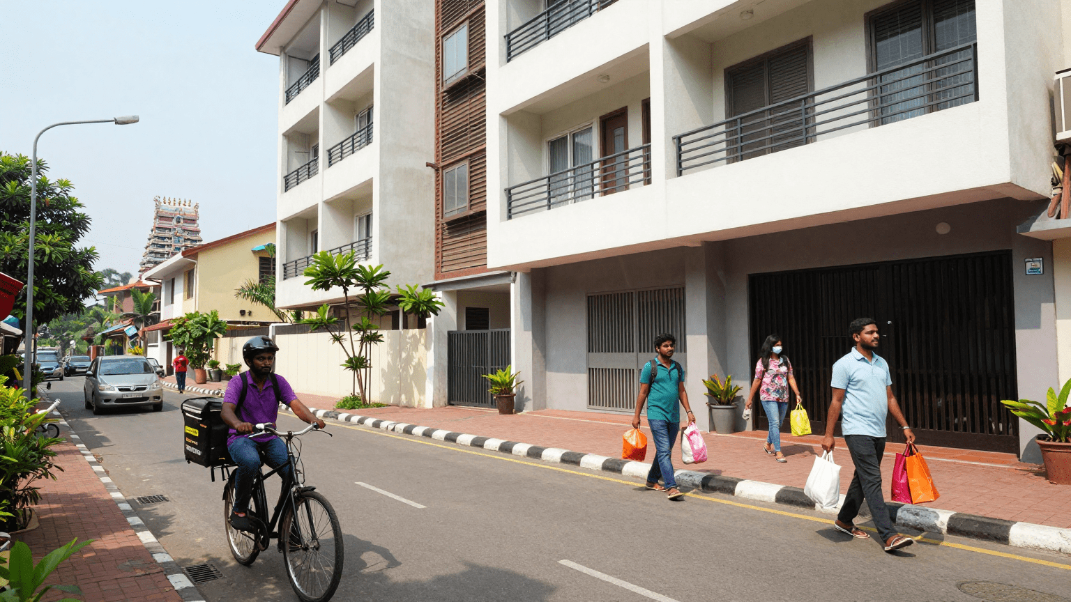 DHL courier motorcycle parked outside apartment in Triplicane Chennai