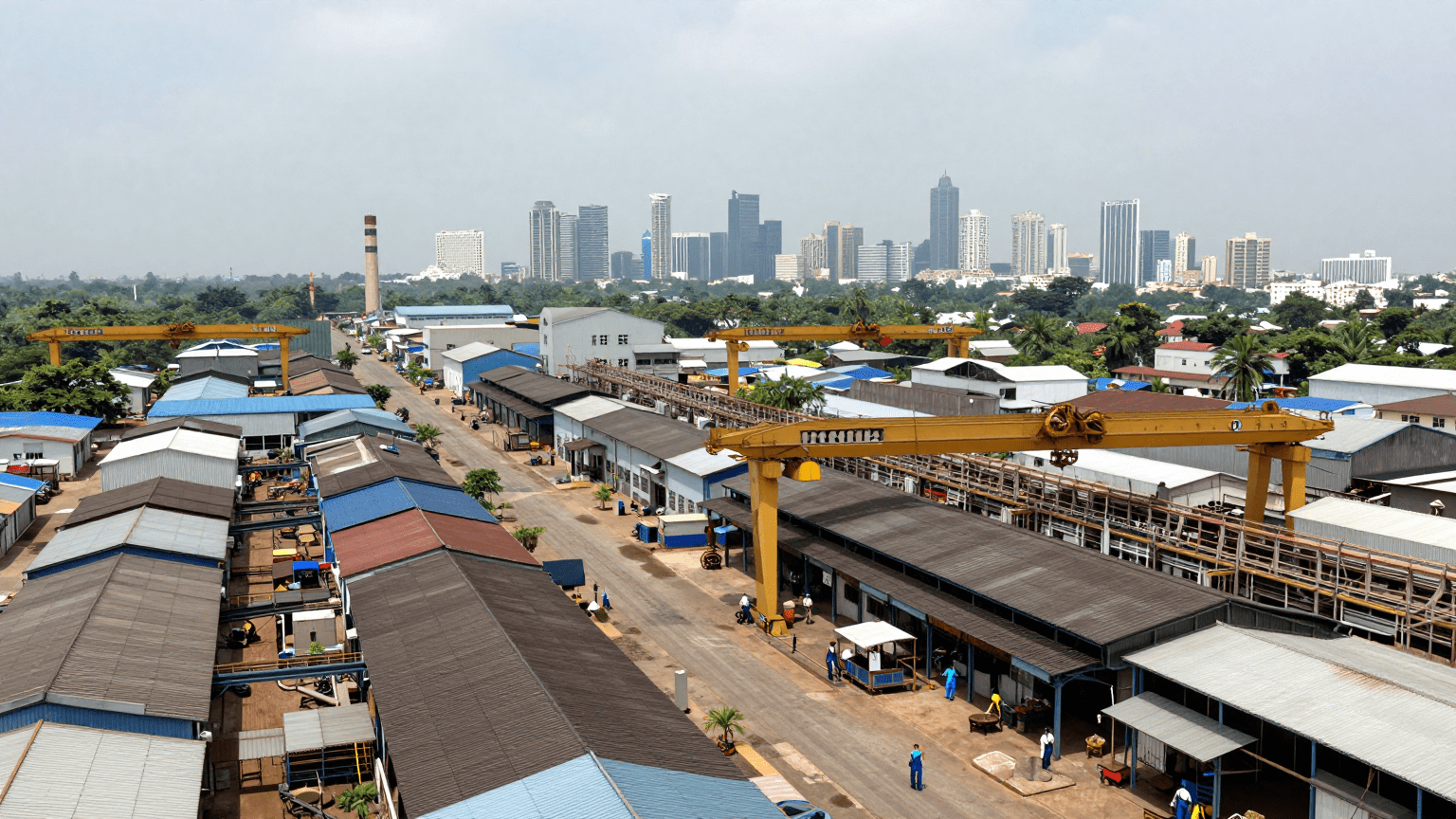 Industrial landscape of factories and workshops in Washermanpet Chennai