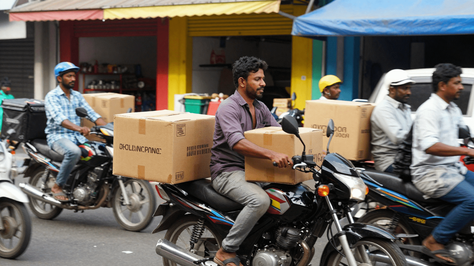 Busy Sowcarpet market traders preparing DHL courier shipments